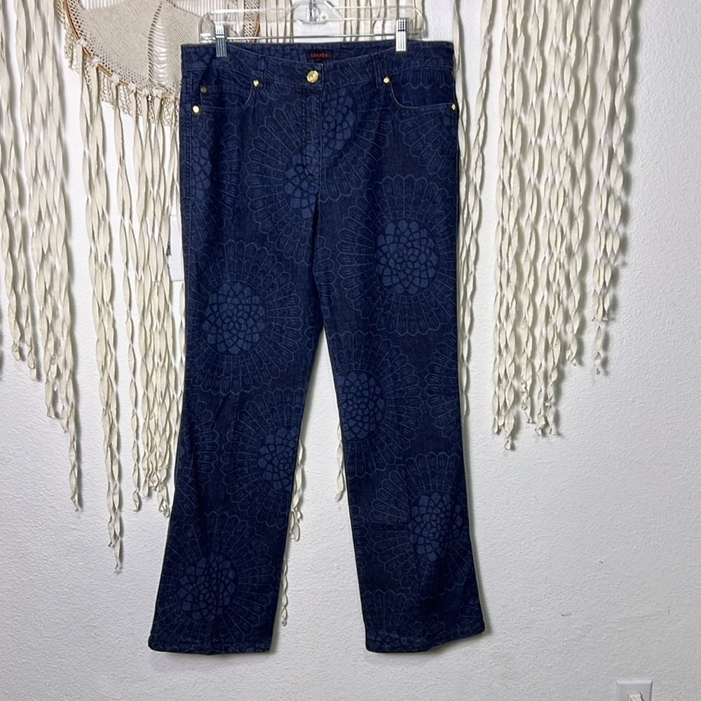 Escada Mandala Effect Print Blue Straight Leg Denim Size 44/L
